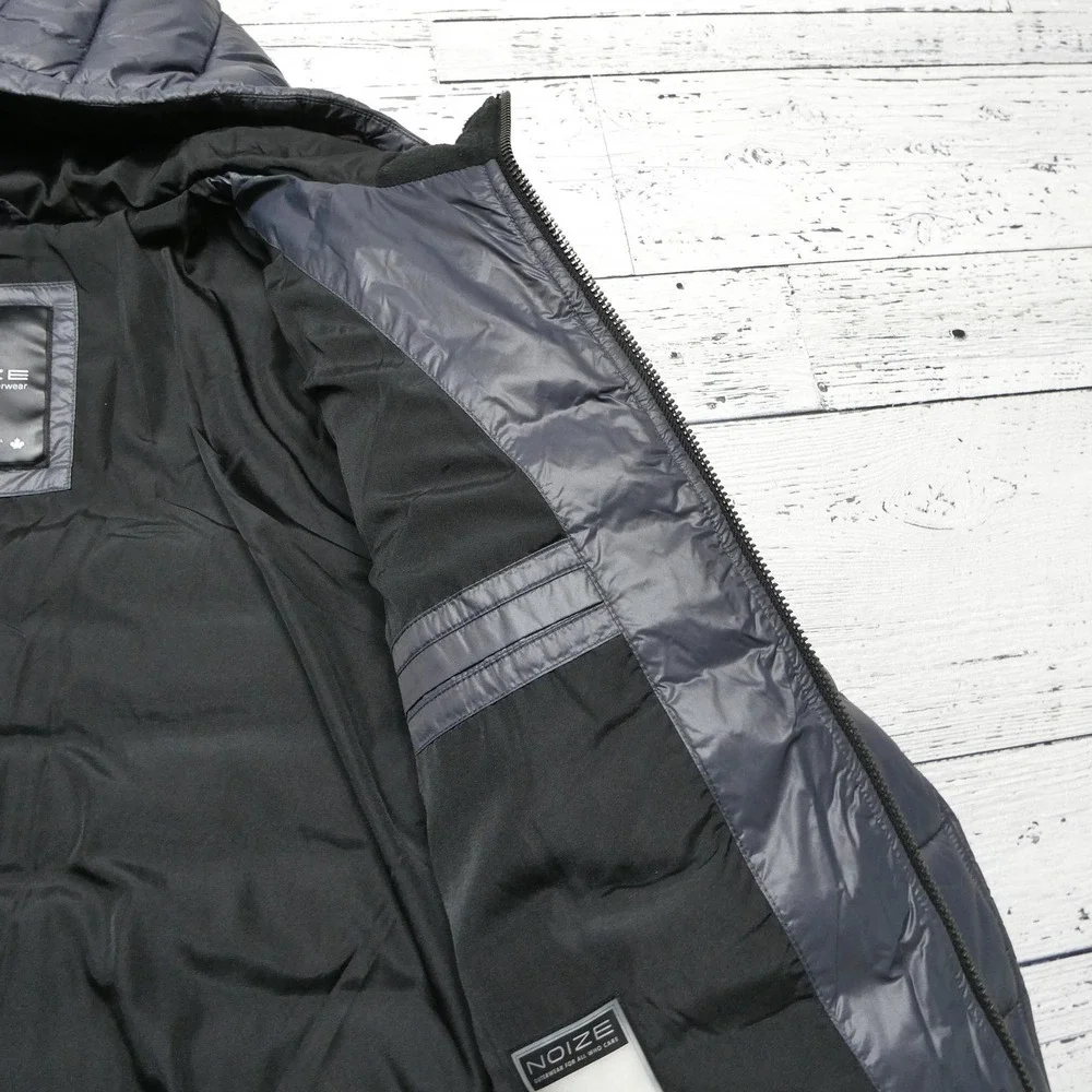 Noize Jacket Mens Large Gray Hooded Puffer Full Zip Cruelty Free Vegan Outdoor